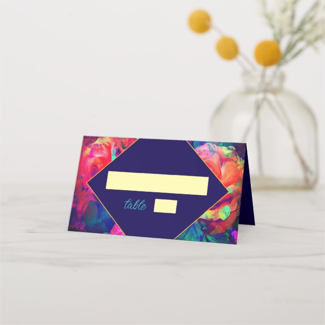 Chic farbenfrohe helle Blume Hochzeit Platzkarte (Vorderseite)