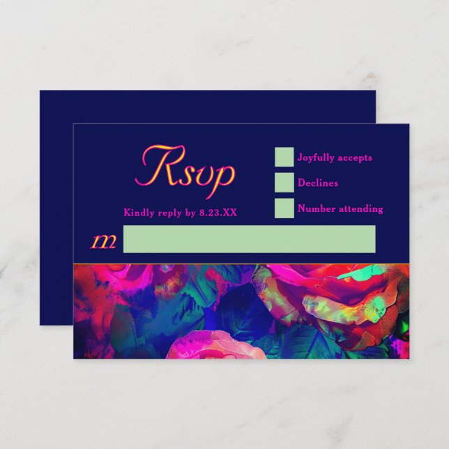Chic farbenfrohe helle Blume Hochzeit RSVP Karte (Vorne/Hinten)