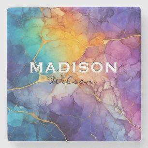 Chic farbenfrohe Imitate Gold Glitzer Marmormonogr Steinuntersetzer