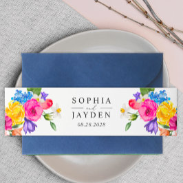 Chic farbenfrohe, lebendige Wildblumen Hochzeit Einladungsbanderole