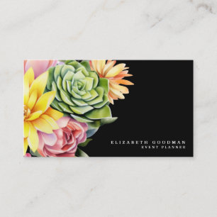 Chic farbenfrohe Succules Black Business Cards Visitenkarte