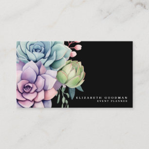 Chic farbenfrohe Succules Black Business Cards Visitenkarte
