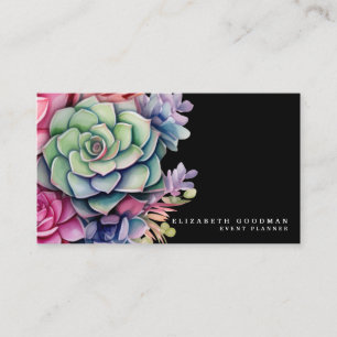 Chic farbenfrohe Succules Black Business Cards Visitenkarte