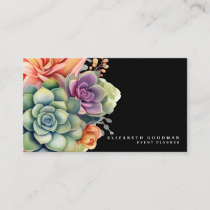 Chic farbenfrohe Succules Black Business Cards Visitenkarte