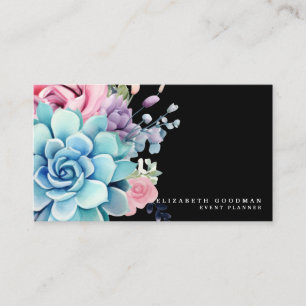 Chic farbenfrohe Succules Black Business Cards Visitenkarte