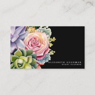 Chic farbenfrohe Succules Black Business Cards Visitenkarte