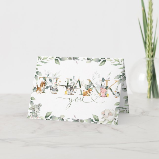 Chic Farm Animals Greenerity Baby Shower Geburtsta Dankeskarte (Vorderseite)