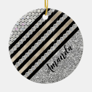 Chic faux Crystal and Silver glitter Personalised Keramik Ornament