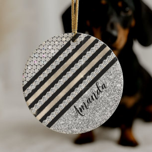 Chic faux Crystal and Silver glitter Personalised Keramik Ornament