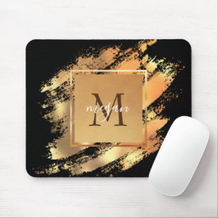 Chic Faux Gold Glam Pinselstrich Monogrammiert Mousepad