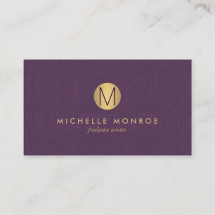 Chic Faux Gold Minimalist Monogramm Lila Leinen Visitenkarte
