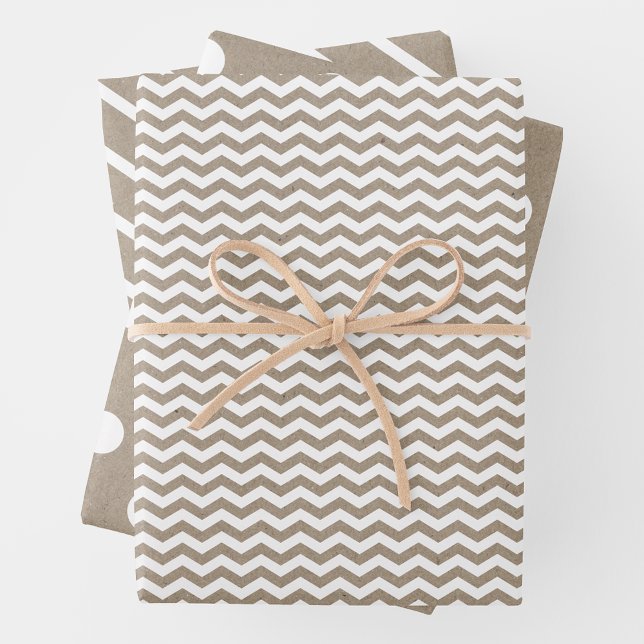 Chic Faux Kraft Paper w/ Fun White Multi-Patterns Geschenkpapier Set (Chic Faux Kraft Paper w/ Fun White Multi-Patterns)