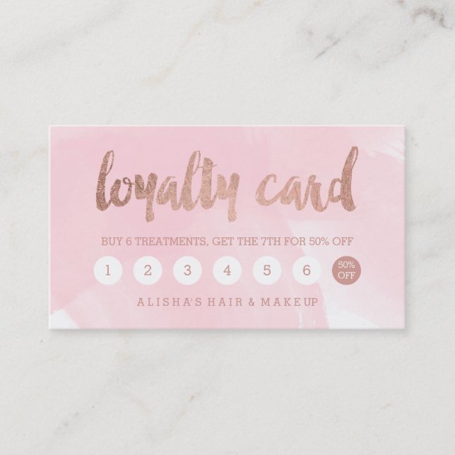 Chic faux rose gold typography pink loyalty card treuekarte (Vorderseite)