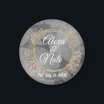 Chic Feathers Floral Wreath Wedding   Magnet<br><div class="desc">Chic silver feathers on a shimmery silver backdrop combined with a gold elegant floral wreath where you can customize it for your event  creating sleek romantic wedding party favor vibes. Part of the Stylish Trendy Wedding Gifts Collection.</div>