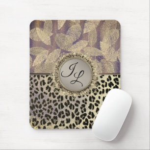 Chic Feathers mit Leopard Print Monogram Mousepad