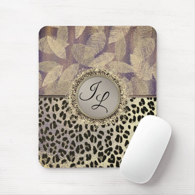 Chic Feathers mit Leopard Print Monogram Mousepad (Mit Mouse)