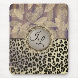 Chic Feathers mit Leopard Print Monogram Mousepad