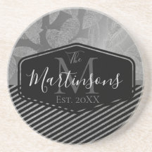 Chic Feathers with Silver Stripes Monogram Family