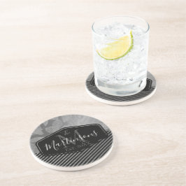 Chic Feathers with Silver Stripes Monogram Family Getränkeuntersetzer
