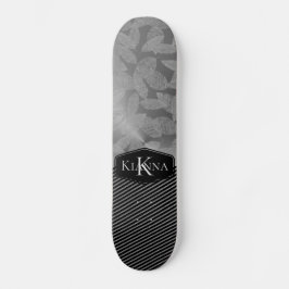 Chic Feathers with Silver Stripes Monogram Skateboard