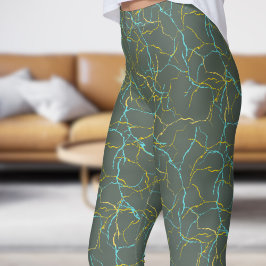 Chic Feldgrau und Blau-Gelb-Frakturmuster Leggings