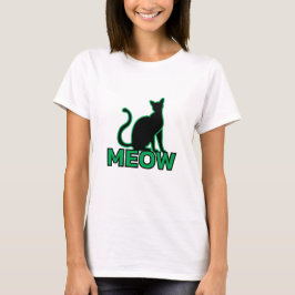 Chic Feline Charm - Green "MEOW" Cat Silhouette T- T-Shirt