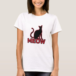 Chic Feline Charm - Red "MEOW" Cat Silhouette T-Shirt