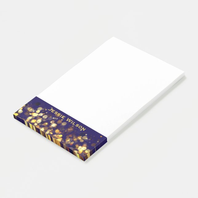 Chic feminin Mitternachtsblauer Goldrahmen mit dem Post-it Klebezettel (angewinkelt)