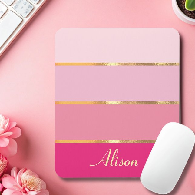 Chic feminin moderne pinkfarbene Goldbezeichnung Mousepad (Von Creator hochgeladen)