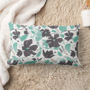 Chic Feminine Grau Aquamarines Blumenmuster Lendenkissen