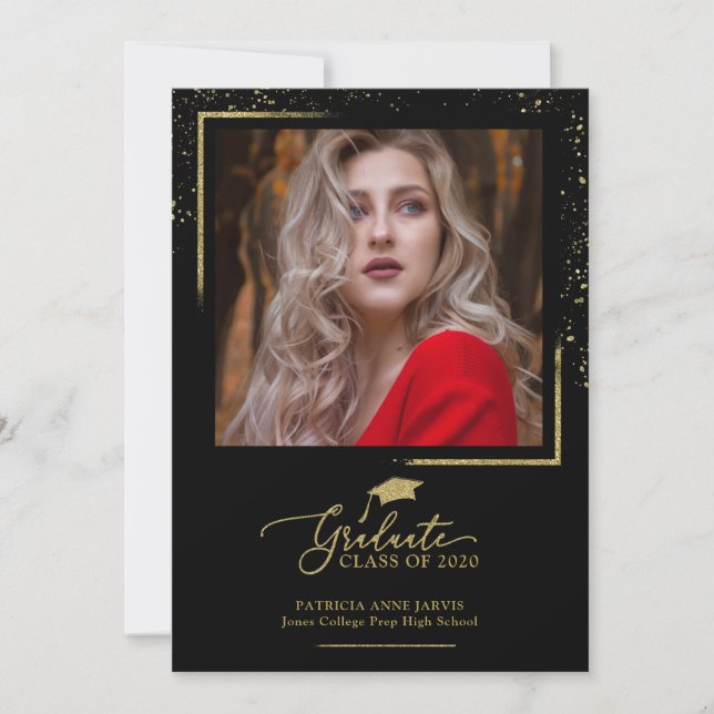 Chic Festive Abschluss Ankündigung Gold Glitzer (Vorderseite)