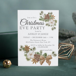 Chic Festive Cotton Pine Christmas Eve Party Einladung