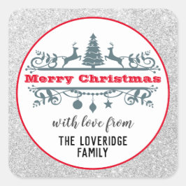 Chic & Festive Rot Frohe Weihnachten Silberner Gli Quadratischer Aufkleber