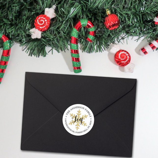 Chic Festive Snowflake Custom Rücksendeadresse Runder Aufkleber (Von Creator hochgeladen)