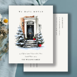 Chic Festive Winter Front Door We have Moved Postkarte