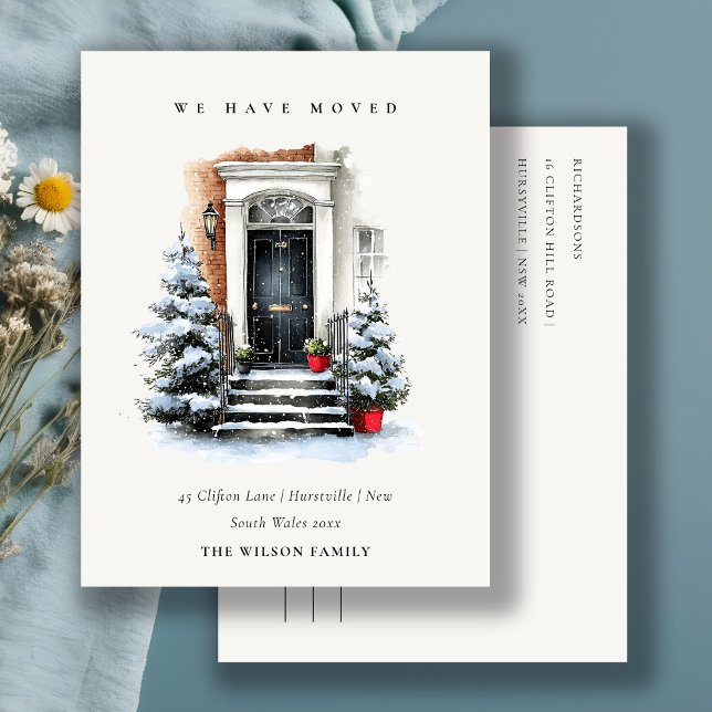 Chic Festive Winter Front Door We have Moved  Postkarte (Von Creator hochgeladen)