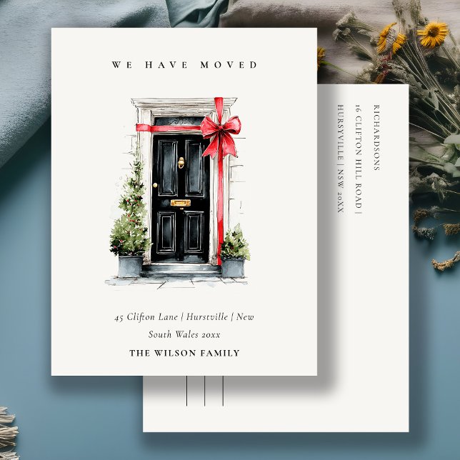 Chic Festive Winter Front Door We have Moved  Postkarte (Von Creator hochgeladen)