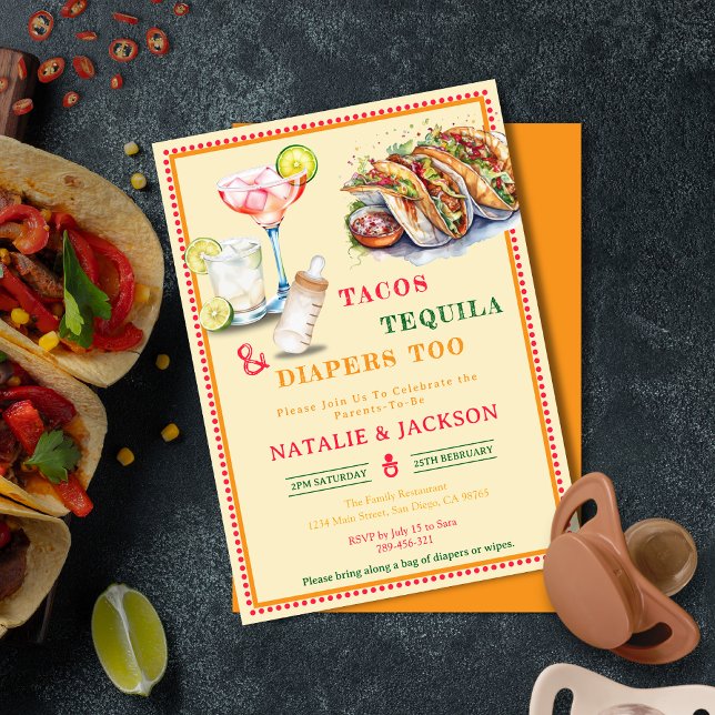 Chic Fiesta Watercolor Tacos Tequila Babydusche Einladung (Chic Fiesta Watercolor Tacos Tequila Baby Shower Invitation)
