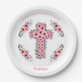 Chic First Heilige Kommunion Girl Pink Blume Pappteller