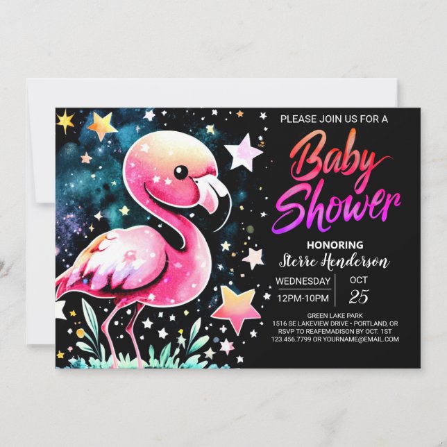 Chic Flamingo Baby Dusche Einladung (Vorderseite)