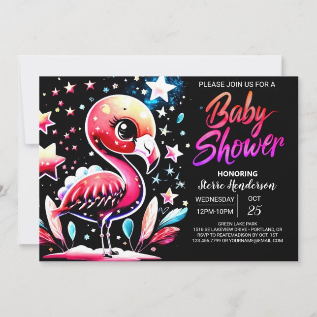 Chic Flamingo Editable Baby Dusche Einladung (Vorderseite)