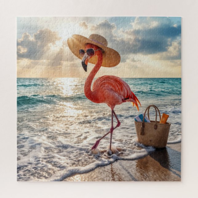 Chic Flamingo mit Sonnenhut und Sonnenbrille Puzzle (Vertikal)