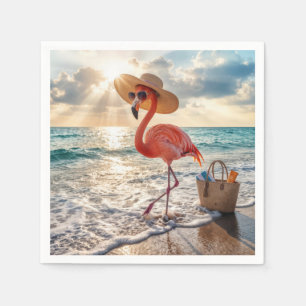 Chic Flamingo mit Sonnenhut und Sonnenbrille Serviette