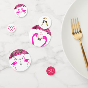Chic Flamingos, Herzen und tropische Blumen Hochze Konfetti