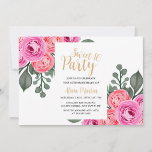 Chic Flora Dusty Pink Rose Gold Sweet 16 Party Einladung
