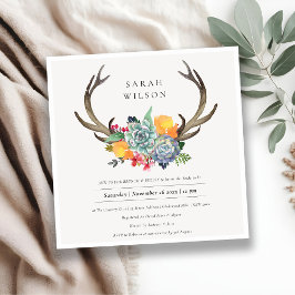 CHIC FLORAL ANTLER BRUCH & BUBBLY BRAUTPARTY EINLADUNG