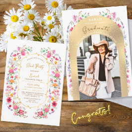 Chic floral Aquarell Foto Graduierungsparty Einladung