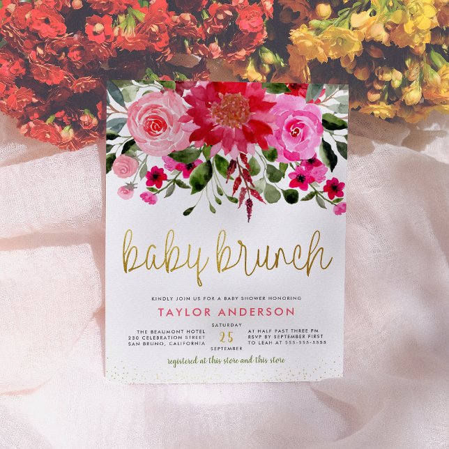 Chic Floral Baby Brunch Baby Girl Babydusche Einladungspostkarte (Von Creator hochgeladen)