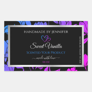 Chic Floral Black Blue Pink farbige Produktetikett Rechteckiger Aufkleber