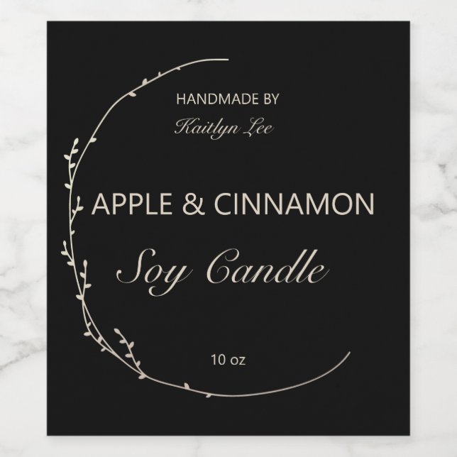 Chic Floral Black & White handmade Candle Label Weinetikett (Einzelnes Label)
